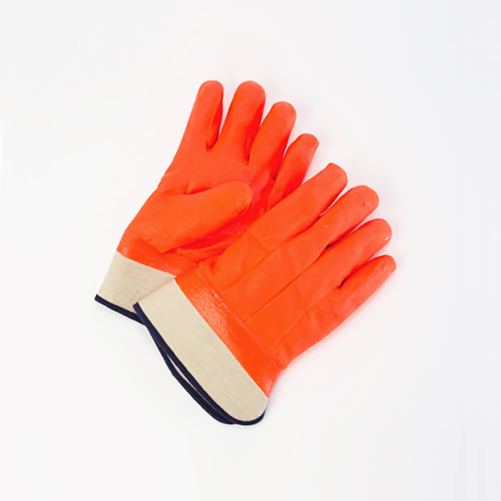 Foam Insulated Orange PVC Gloves with Safety Cuff, Sandy Finish